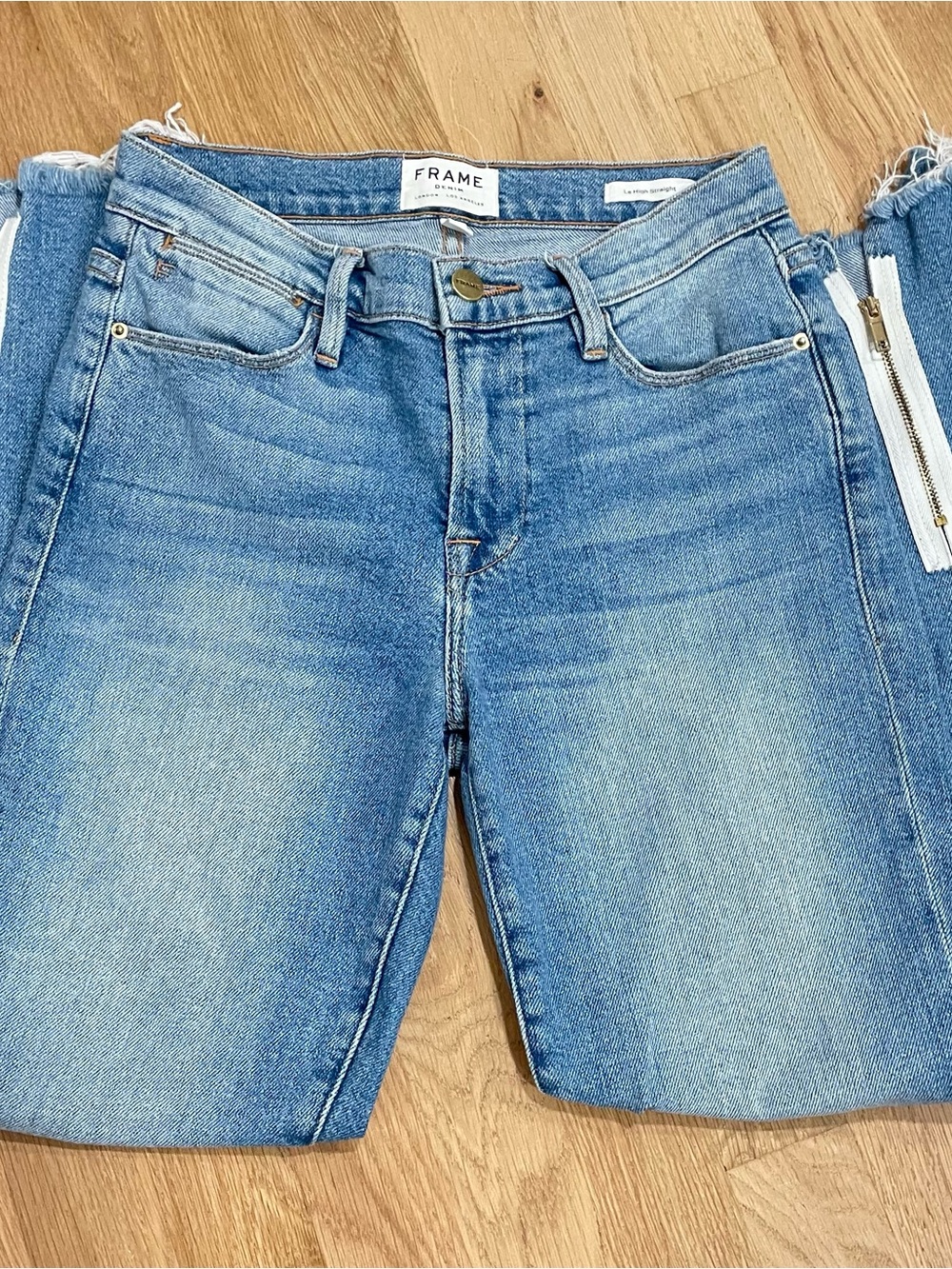 FRAME Le High Straight Ankle Jeans Women's  Size 25 Blue Button Zip Closure